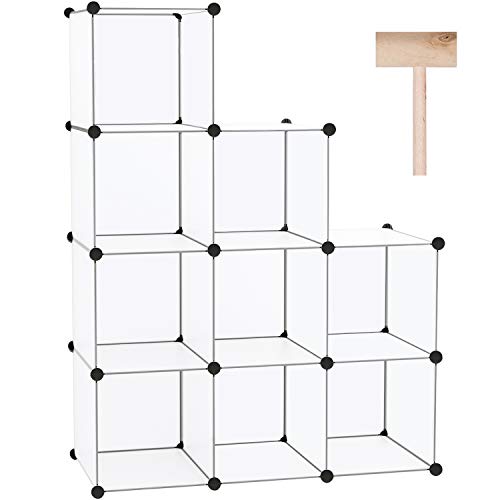 C&AHOME Cube Storage, 9-Cube Plastic Closet Cabinet Organizer, DIY Stackable Bookshelf, Modular shelving Units Ideal for Home, Office, Kids Room, 36.6'L x 12.4' W x 48.4' H Translucent White SBTM3009A