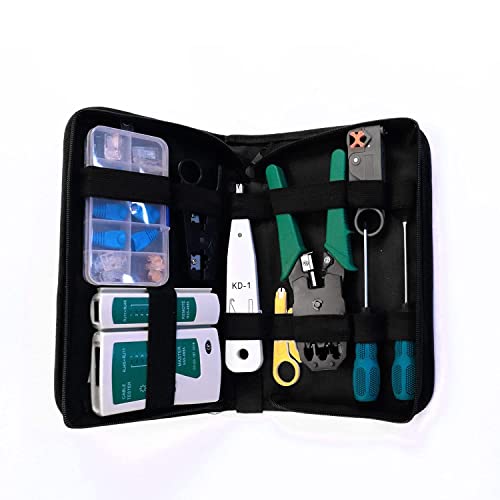 YÁSEZ 14 Pcs/Set Network Repair Tools LAN RJ45 Tester Crimping Pliers Portable Profesional Cable Tracker and Crimper Clamp Kit Bag