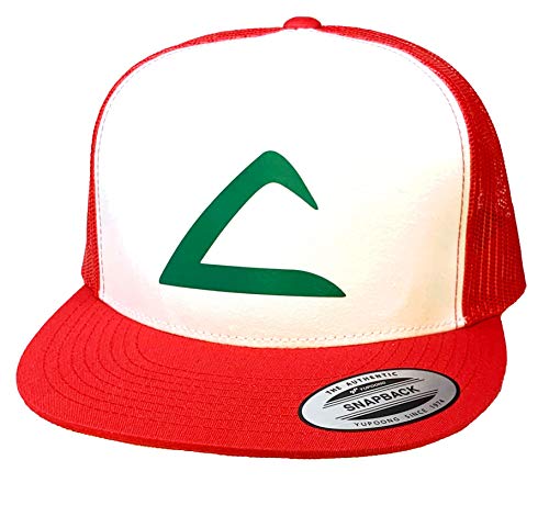 CHDENUO Sudopo Flat Bill Ash Ketchum Cosplay Hat Mesh Cap Snap Back - Adult Size Red