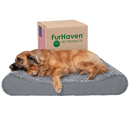 Furhaven Orthopedic Dog Bed for Large Dogs w/ Removable Washable Cover, For Dogs Up to 150 lbs - Ultra Plush Faux Fur & Suede Luxe Lounger Contour Mattress - Gray, Jumbo Plus/XXL