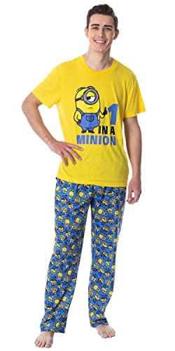 INTIMO Despicable Me Mens' Minions 1 In A Minion Raglan Sleep Pajama Set (Medium) Multicolored