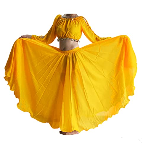 Wuchieal Women's Belly Dance Skirt Tribal Chiffon Full Skirt (Yellow)