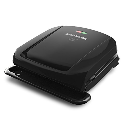 George Foreman 4-Serving Removable Plate Electric Grill and Panini Press, George Tough Non-Stick Coating, Drip Tray Catches Grease, Black