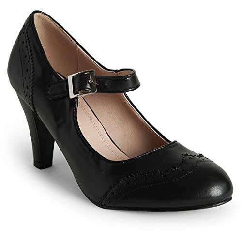 J. Adams Kym Mary Jane Shoes Women Oxford Pumps - Cute Low Kitten High Heels - Retro Vintage Shoes for Women 1950s Mary Janes Round Toe Shoe with Ankle Strap - Women Dress Shoes
