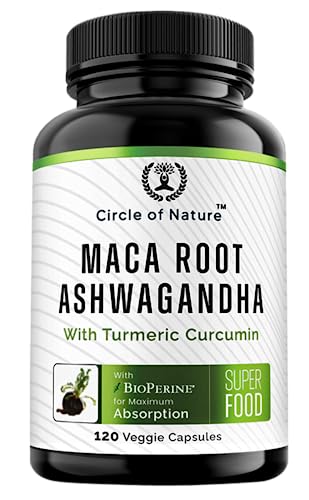 Maca Root 10,000 mg, Ashwagandha 6000mg Extract, Capsules for Men & Women with Turmeric Curcumin and Bioperine 120 Capsules Made in USA