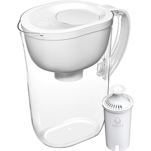 Brita Large Water Filter Pitcher, BPA-Free Water Pitcher, Replaces 1,800 Plastic Water Bottles a Year, Lasts Two Months or 40 Gallons, Includes 1 Filter, 10-Cup Capacity, Bright White