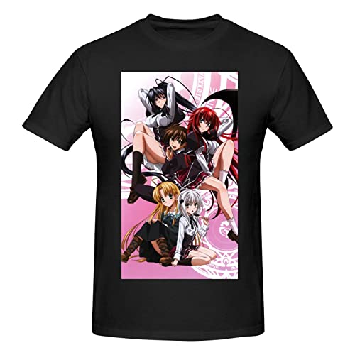 Mswigs High School DxD Shirt Men's Casual Cotton Short Sleeve Crew Neck T-Shirts Workout Unisex Tees Black X-Large