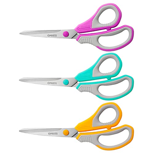 QMVESS 8.5' Scissors for School 3 Pack, Ultra Sharp 2.5mm Thick Blade Scissors All Purpose, Professional Ergonomic Comfort Grip Scissors for Office School Home Fabric DIY Craft Cutting General Use