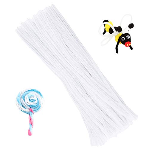 100 Pieces Pipe Cleaners Chenille Stem, Solid Color Pipe Cleaners Set for Pipe Cleaners DIY Arts Crafts Decorations, Chenille Stems Pipe Cleaners (White)