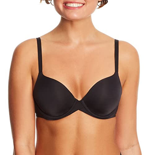Maidenform One Fab Fit Underwire Bra, Push-Up T-Shirt Bra, Modern Demi Bra, Lightly Padded Bra with Convertible Straps, Black, 36B