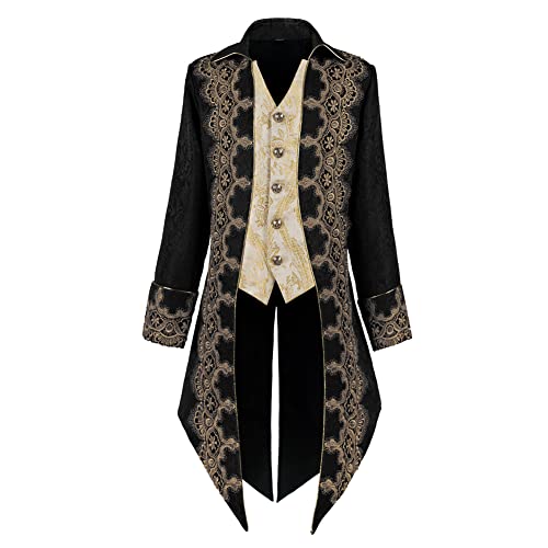Crubelon Men Steampunk Medieval Jacket Gothic Victorian Frock Coat Uniform (Black, X-Large)