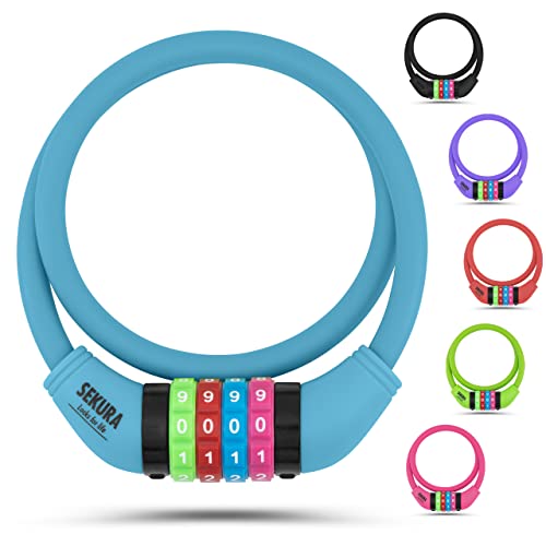 Büchel Bike Locks Cable for Kids - Colorful & Keyless - Secure Your Child's Bike - Easy-to-Use Bicycle Accessory, High Security 5 Digit Resettable Combination Coiling Bicycle Lock, anti theft