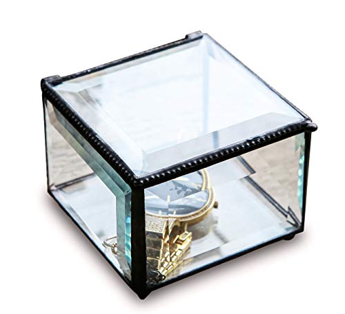 Utopz Retro Clear Glass Box Keepsake Jewelry Trinket Boxes Home Decor, Beveled Glass Display Box, 3.75x3.75x3 in
