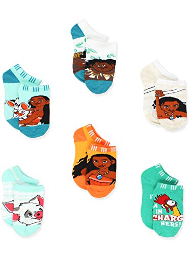 Disney Princess Moana Girl's Toddler Women's No Show 6 pack Socks Set (Shoe: 10-4 (Sock: 6-8), Teal)