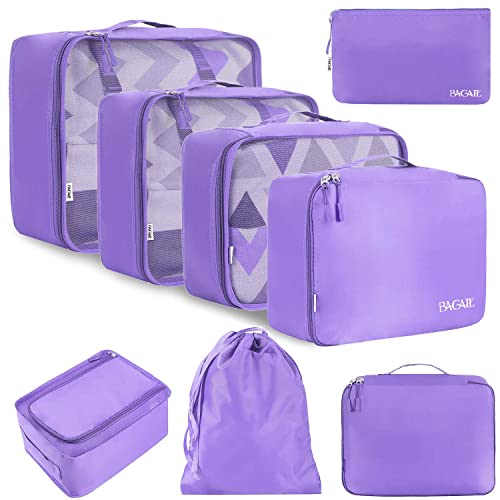 BAGAIL 8 Set Packing Cubes, Lightweight Travel Luggage Organizers with Shoe Bag, Toiletry Bag & Laundry Bag (Light Purple)