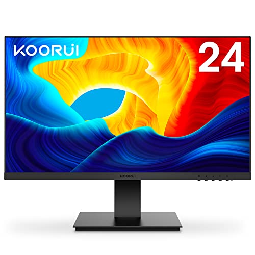KOORUI 24 Inch Computer Monitor, FHD 1920 x 1080p Office PC Monitor IPS Display 75Hz, HDMI, VGA, VESA Mountable, Frameless, Eye Protection and Ergonomic Tilt Adjustment, Black
