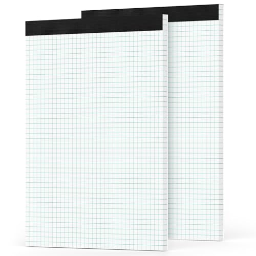 Zaviko Graph Paper Pad 8.5 x 11, 2 Pack, 4x4 Graph Ruled, Grid Paper Pad 8-1/2' x 11', Blueprint Quadrille Pad, Easy Tears Off, Grid Pad Notebook 8.5 x 11, White 70 GSM Graft Paper, 30 Sheets/Pad