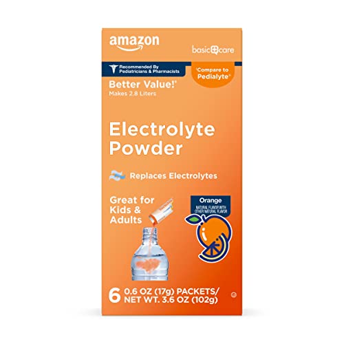 Amazon Basic Care Electrolyte Powder Packets, Orange, 6 Count (Pack of 1)