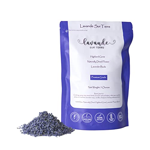 Lavande Sur Terre Dried Lavender Flower Buds for Crafts, Baking, Tea, DIY Projects, Sachets & Fresh Fragrance, 5 Ounces Bag, LV-O-N-1