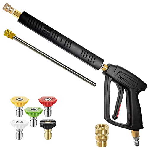 YAMATIC Pressure Washer Gun with 3/8' Swivel Quick Connector & M22-14mm Fitting, Stainless Steel Flexible Extension Wand Replacement For Most Power Washer, 40 Inch, MAX 4500 PSI