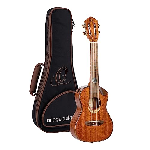 Ortega Guitars, 4-String Custom Built Eclipse Series All Solid Concert Ukulele w/Bag, Right CC4