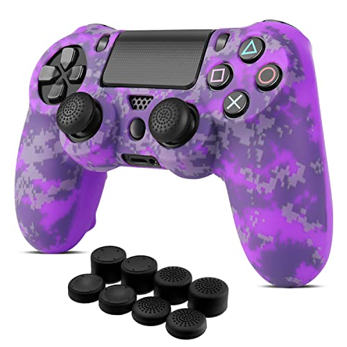 TNP Controller Skins for PS4 - Silicone Protector Case Skin for Playstation 4 Controller Compatible with PS4 Slim, PS4 Pro Controller, Camo Mosaic Purple Cover for PS4 Controller w/Thumb Grip Caps