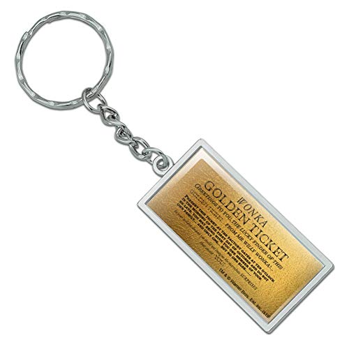 GRAPHICS & MORE Rectangle Willy Wonka and the Chocolate Factory Golden Ticket Keychain in Chrome Plated Metal