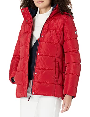 Tommy Hilfiger Women's Zip Up Short Puffer Jacket, Crimson, Medium