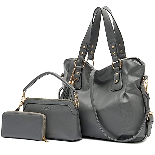 Womens Large Leather Hobo Handbag Ladies Fashion Tote Satchel Shoulder Crossbody Bags 3pcs Purses Set