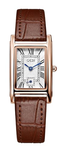 FANMIS Womens Watches Rose Gold Case Roman Numeral Luxury Wristwatch Square Brown Leather Strap Watch… (X Brown), 1085
