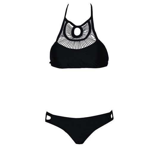 Polovi Women Swimsuit Bathing Suit Sexy Hot High Neck Knitting Bikini Set (US SIZE(0-2))
