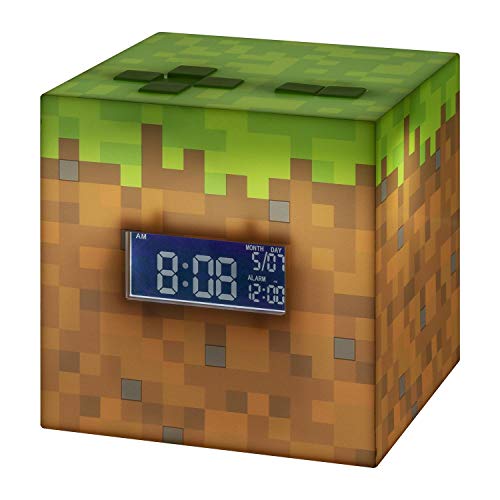 Paladone Minecraft Grass Block Digital Alarm Clock, Light Up Lamp Feature, Plays Official in Game Music, Bedroom Decor for Minecraft Gamers
