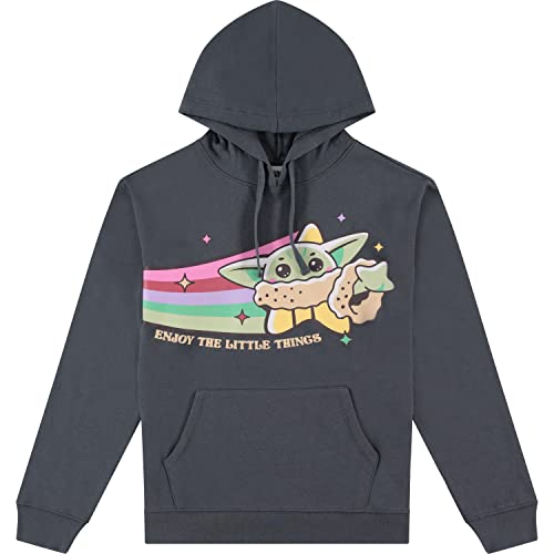 STAR WARS Ladies Yoda Hoodie The Mandalorian Ladies Baby Yoda Hoodie Sweatshirt (Charcoal, Large)