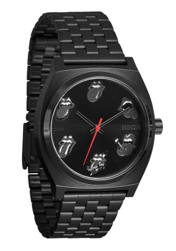 NIXON x Rolling Stones Time Teller A1356 - All Black - 100m Water Resistant Men's Analog Fashion Watch (37mm Watch Face, 19.5mm-18mm Stainless Steel Band)