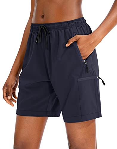SANTINY Women's Hiking Cargo Shorts Quick Dry Lightweight Summer Shorts for Women Travel Athletic Golf with Zipper Pockets(Navy_M)