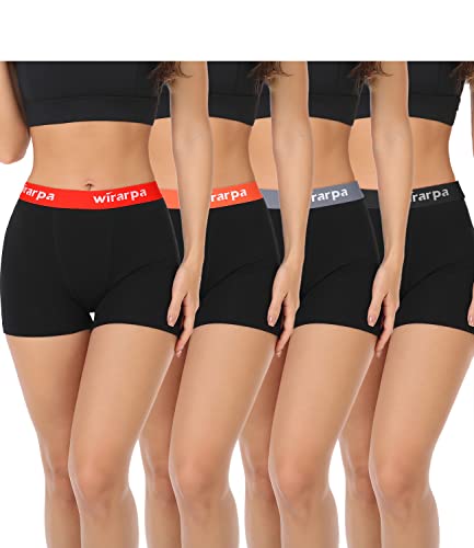 wirarpa Women's Cotton Boxer Briefs Underwear Boy Shorts 3' Inseam 4 Pack Black Large