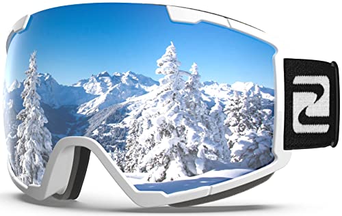 ZABERT Ski Snow Snowboard Goggles for Men Women Youth, Over Glasses OTG Anti-fog for Skiing Snowboarding Snowmobile,White Silver Mirrored