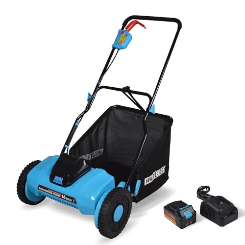 Wild Edge Battery Reel Mower, 16-Inch 20-Volt Lithium-Ion Cordless Push Reel Mower Kit, 4.0 AH High-Capacity Battery and Desktop Charger Included