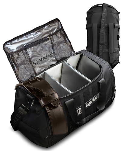 Premium Large 51 L Gym Duffle Bag Backpack + 3 Removable Organizer Dividers, Features a Side Shoe Compartment Pocket Case & Weightlifting Belt Holder, Perfect for Athletic Workouts, Sports, & Travel