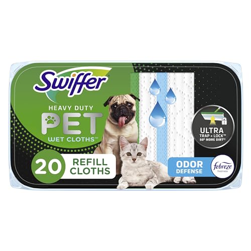 Swiffer Sweeper Pet Heavy Duty Multi-Surface Wet Cloth Refills for Floor Mopping and Cleaning, Fresh scent, 20 count