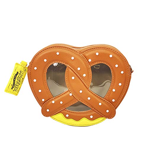 Bewaltz Novelty Handbags, Fun Shape Purse Chainstrap Glitter Holo Tween Style (Buttery Soft Pretzel)