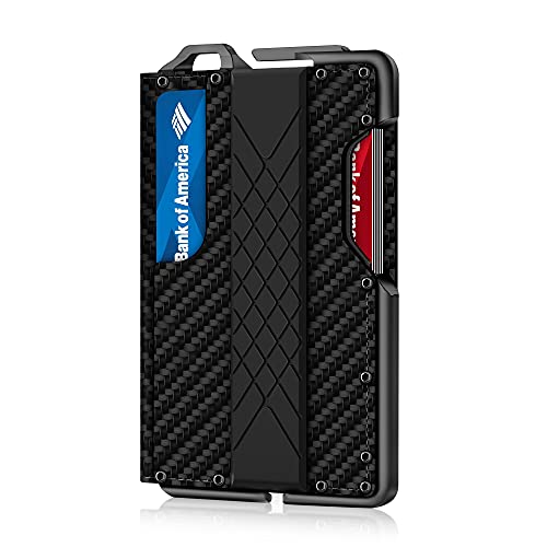 MURADIN Tactical Minimalist Wallet for Men, Slim RFID-Blocking Metal Card Holder, Front Pocket Men’s Leather Dapper Bifold Wallet with Money Clip Carbon Fiber