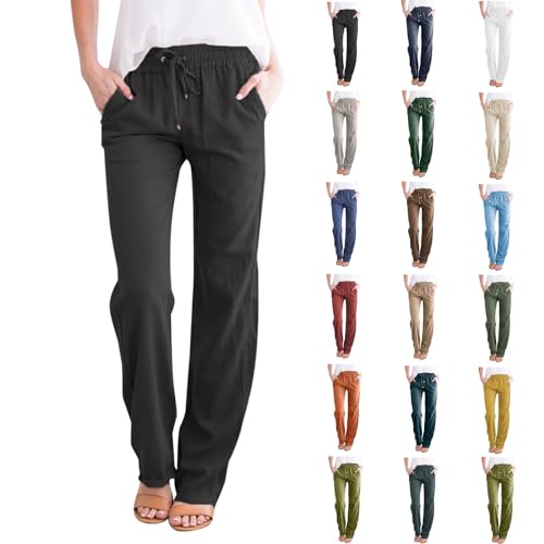 Clearance of Sales Today Deals Prime Cotton Linen Pants for Women 2024 Business Dressy Casual Plus Size Straight Leg Elastic High Waist Summer Boho Sweatpant Joggers Work Palazzo Trousers Outfits