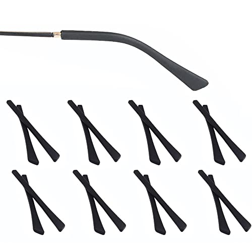SHAMZBEST Eyeglass Replacement Temples, Silicone Eyeglass End Tips Ear Sock Pieces Tube Sleeve for Thin Metal Eyeglass Legs, 8 Pairs,Black