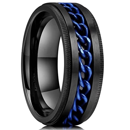 King Will INTERTWINE 8mm Spinner Ring Black Blue Stainless Steel Fidget Ring Anxiety Ring For Men
