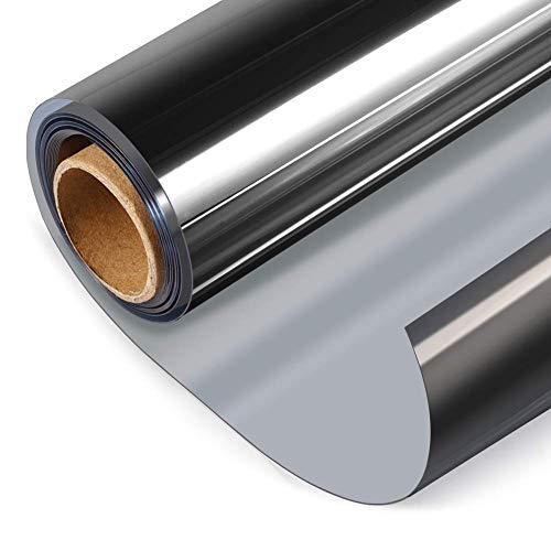 HIDBEA One Way Window Film, Daytime Privacy Sun Blocking Reflective Window Film No Glue Static Cling Heat Control Window Tinting Film for Home and Office, Black-Silver, 35.4 x 78.7 Inch