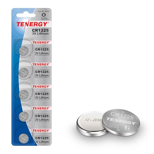 Tenergy 3 Volt Battery CR1225, Button Cell Batteries, Ideal for Thermometers, Key Fobs, Laser Pointers, Medical Devices, Calculators, and More, 5 Pack