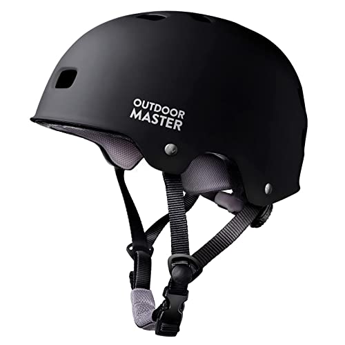 OutdoorMaster Skateboard Cycling Helmet - Two Removable Liners Ventilation Multi-Sport Scooter Roller Skate Inline Skating Rollerblading for Kids, Youth & Adults - S - Black