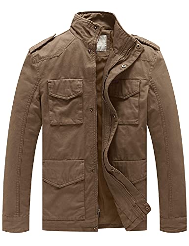 WenVen Men's Cargo Field Jacket Spring Tactical Military Windbreaker (Khaki, L)
