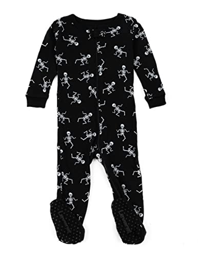 Leveret Kids Black Skeleton Baby Boys Girls Footed Pajamas Sleeper Halloween Pjs 100% Cotton (Size 18-24 Months)